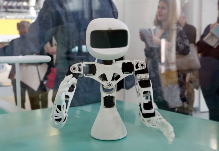 Poppy Torso, a robot, is displayed during the exhibition "Robots" at the City of Science and Industry or La Cit&eacute; des Sciences et de l'Industrie in Paris on April 01, 2019. - Job the Fox, Poppy, Pepper and other robots are diplayed to the public at the Cit&eacute; des sciences in Paris for an exhibition that is designed to present these machines through the technological reality and far from the fantasies and fears they sometimes arouse in humans. (Photo by FRANCOIS GUILLOT / AFP) (Photo credit should read FRANCOIS GUILLOT/AFP/Getty Images)