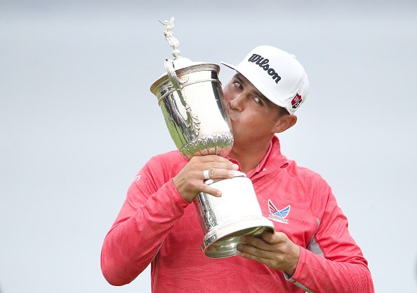 PEBBLE BEACH, CALIFORNIA - JUNE 16: Gary Woodland of the United States poses with the trophy after winning the 2019 U.S. Open at Pebble Beach Golf Links on June 16, 2019 in Pebble Beach, California. (Photo by Christian Petersen/Getty Images)