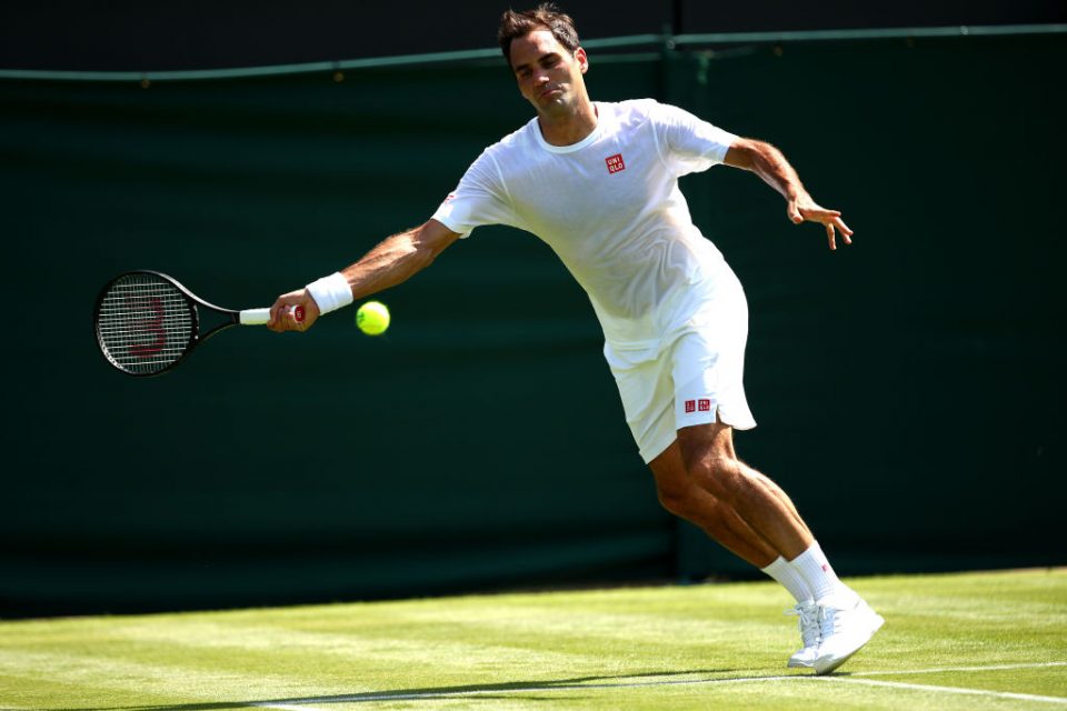 LONDON, ENGLAND - JUNE 29: Roger Federer of Switzerland during a practice session ahead of The Championships - Wimbledon 2019 at All England Lawn Tennis and Croquet Club on June 29, 2019 in London, England. (Photo by Clive Brunskill/Getty Images)