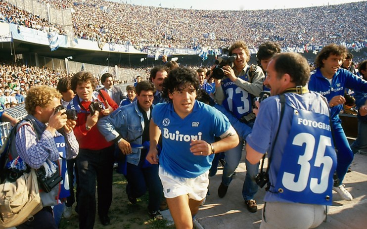 Diego Maradona of Napoli runs out at the Stadio San Paolo in Naples, Italy