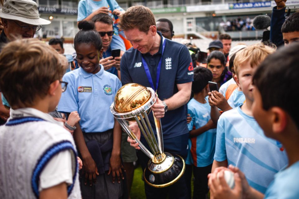 LONDON, ENGLAND - JULY 15: Eoin Morgan, Captain, during the England ICC World Cup Victory Celebration at The Kia Oval on July 15, 2019 in London, England. (Photo by Peter Summers/Getty Images)