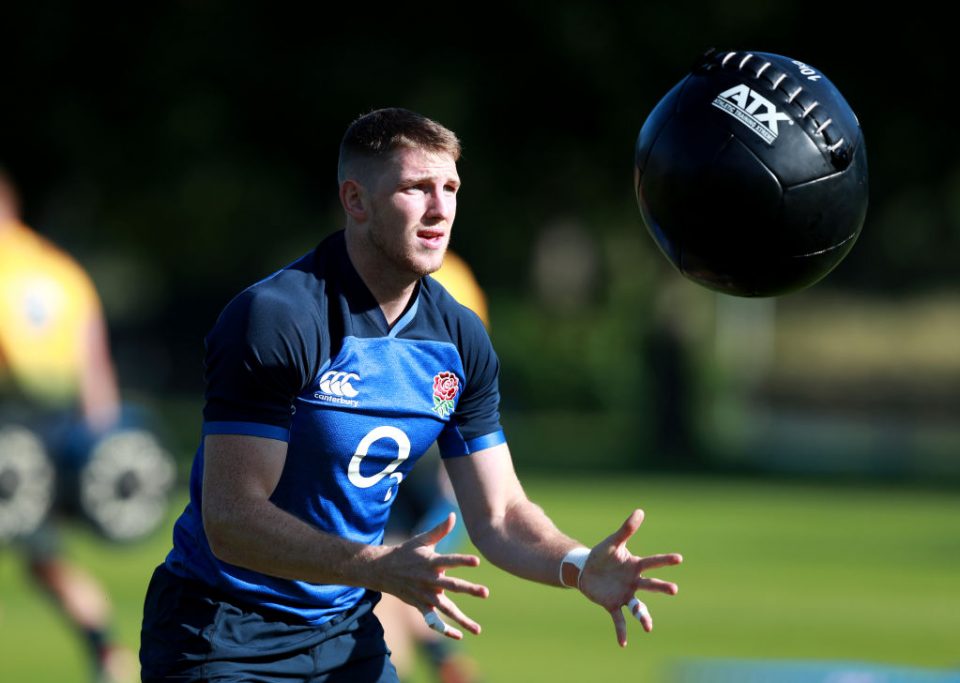 LONDON, ENGLAND - JULY 02: Ruaridh McConnochie works out with a medicine ball during the England training session held at the Lensbury Club on July 02, 2019 in London, England. (Photo by David Rogers/Getty Images)