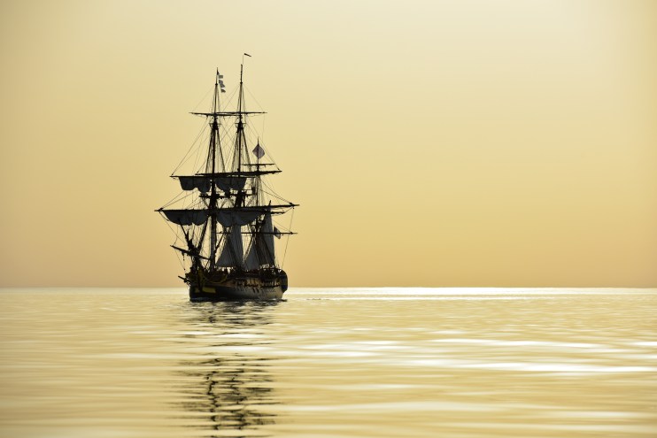 French frigate Hermione sails out of the old harbour in La Rochelle on April 15, 2015. The boat is scheduled to cross the Atlantic ocean in April and May 2015 in the footsteps of its illustrious predecessor built in the XVIIIth century. AFP PHOTO / XAVIER LEOTY (Photo credit should read XAVIER LEOTY/AFP/Getty Images)