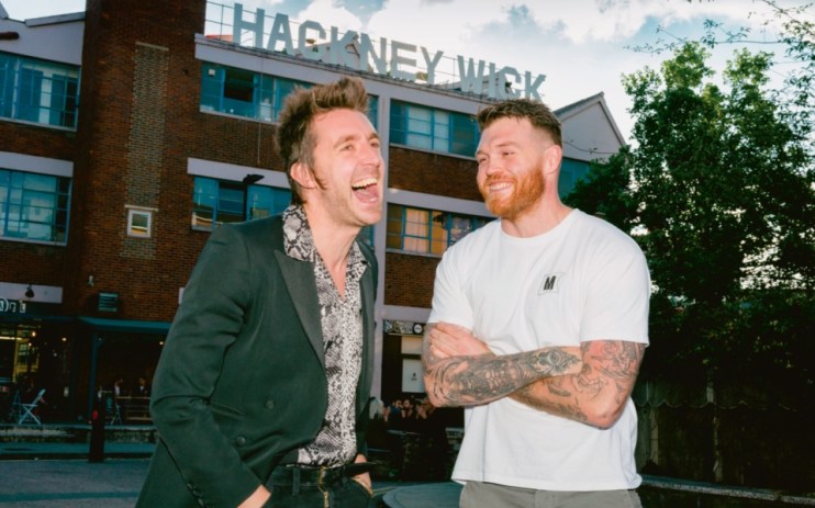 Miles Kane and Tom Brown outside Brown's Cornerstone restaurant in Hackney Wick