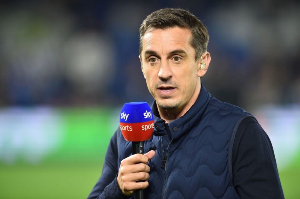 Sky Sports commentator and former footballer Gary Neville gestures before the English Premier League football match between Brighton and Hove Albion and West Ham at the American Express Community Stadium in Brighton, southern England on October 5, 2018. (Photo by Glyn KIRK / AFP) / RESTRICTED TO EDITORIAL USE. No use with unauthorized audio, video, data, fixture lists, club/league logos or 'live' services. Online in-match use limited to 120 images. An additional 40 images may be used in extra time. No video emulation. Social media in-match use limited to 120 images. An additional 40 images may be used in extra time. No use in betting publications, games or single club/league/player publications. /         (Photo credit should read GLYN KIRK/AFP/Getty Images)