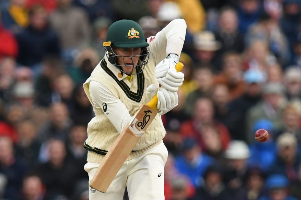 Australia's Marnus Labuschagne plays a shot on the first day of the fourth Ashes cricket Test match between England and Australia at Old Trafford in Manchester, north-west England on September 4, 2019. (Photo by Paul ELLIS / AFP) / RESTRICTED TO EDITORIAL USE. NO ASSOCIATION WITH DIRECT COMPETITOR OF SPONSOR, PARTNER, OR SUPPLIER OF THE ECB (Photo credit should read PAUL ELLIS/AFP/Getty Images)