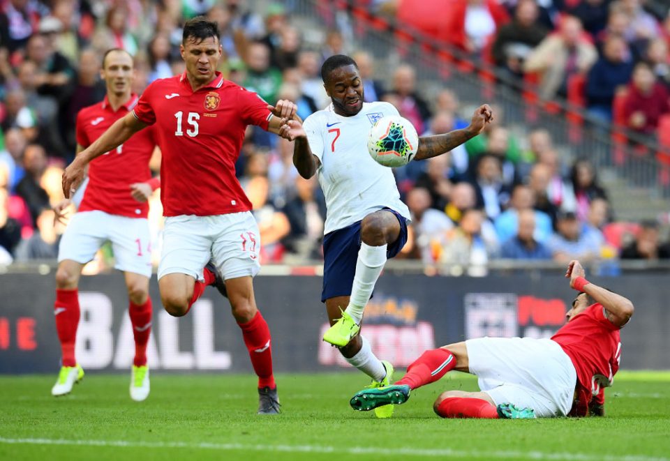 LONDON, ENGLAND - SEPTEMBER 07: Raheem Sterling of England in action during the UEFA Euro 2020 qualifier match between England and Bulgaria at Wembley Stadium on September 07, 2019 in London, England. (Photo by Clive Mason/Getty Images)