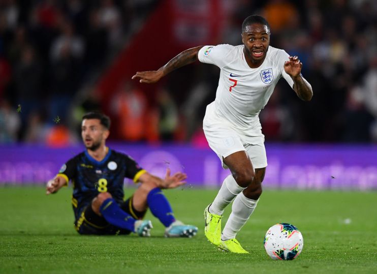 SOUTHAMPTON, ENGLAND - SEPTEMBER 10: Raheem Sterling of England in action during the UEFA Euro 2020 qualifier match between England and Kosovo at St. Mary's Stadium on September 10, 2019 in Southampton, England. (Photo by Clive Mason/Getty Images)