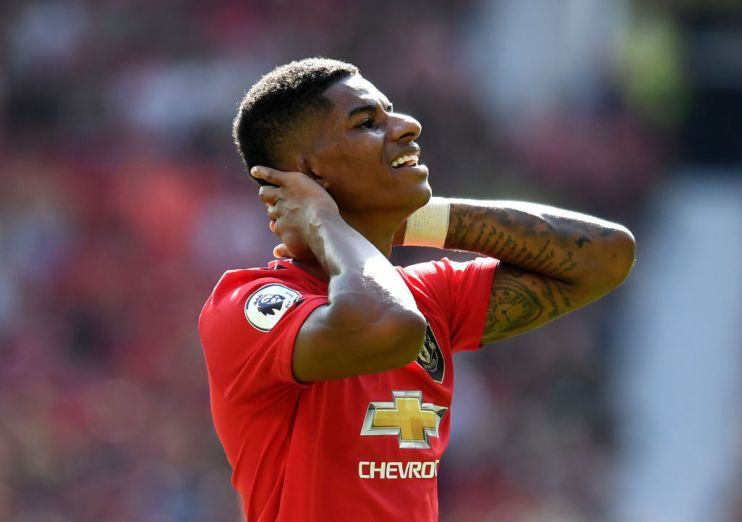 MANCHESTER, ENGLAND - AUGUST 24: Marcus Rashford of Manchester United reacts during the Premier League match between Manchester United and Crystal Palace at Old Trafford on August 24, 2019 in Manchester, United Kingdom. (Photo by Michael Regan/Getty Images)