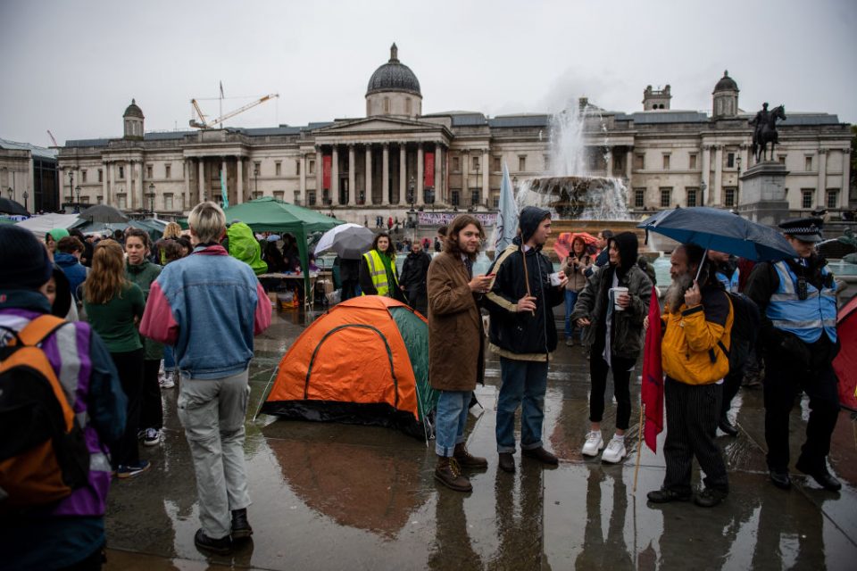 Extinction Rebellion activists have camped at Trafalgar Square for a week as police continue to make arrests (Getty)