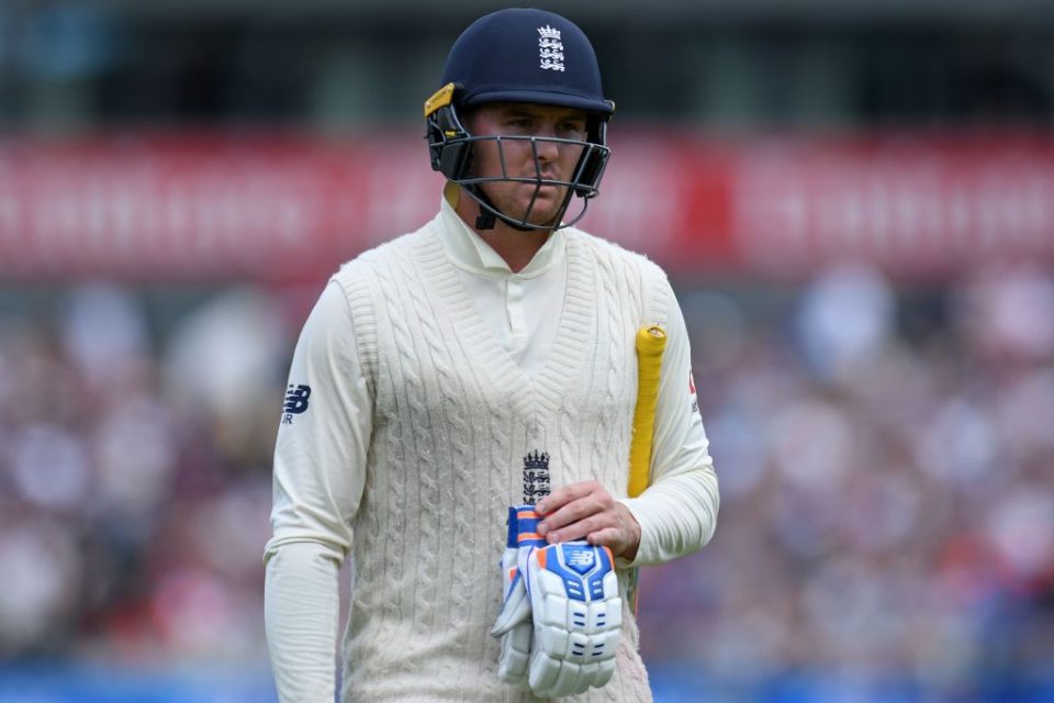 England's Jason Roy reacts as he walks back to the pavilion after losing his wicket for 31 during play on the fifth day of the fourth Ashes cricket Test match between England and Australia at Old Trafford in Manchester, north-west England on September 8, 2019. (Photo by Oli SCARFF / AFP) / RESTRICTED TO EDITORIAL USE. NO ASSOCIATION WITH DIRECT COMPETITOR OF SPONSOR, PARTNER, OR SUPPLIER OF THE ECB (Photo credit should read OLI SCARFF/AFP via Getty Images)