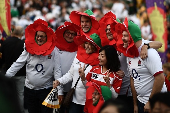 England fans await the start of the Japan 2019 Rugby World Cup final match between England and South Africa at the International Stadium Yokohama in Yokohama on November 2, 2019. (Photo by Anne-Christine POUJOULAT / AFP) (Photo by ANNE-CHRISTINE POUJOULAT/AFP via Getty Images)