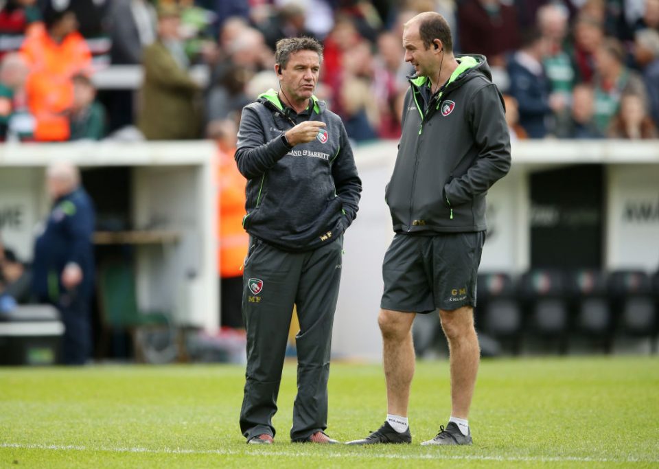 Leicester Tigers head coach Geordan Murphy and attack coach Mike Ford
