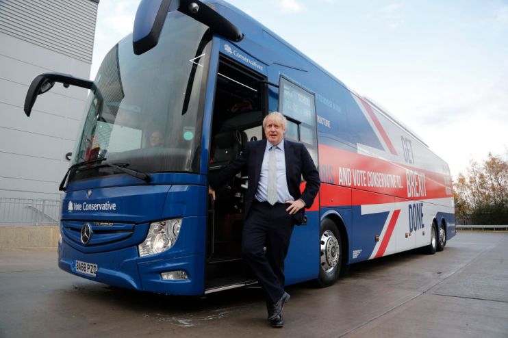 Boris unveils Brexit-branded election battle bus