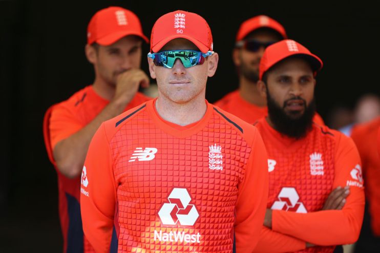WELLINGTON, NEW ZEALAND - NOVEMBER 03: Eoin Morgan of England looks on during game two of the Twenty20 International series between New Zealand and England at Westpac Stadium on November 03, 2019 in Wellington, New Zealand. (Photo by Hagen Hopkins/Getty Images)