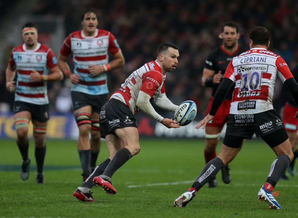 GLOUCESTER, ENGLAND - NOVEMBER 09: Tom Marshall of Gloucester passes the ball during the Gallagher Premiership Rugby match between Gloucester Rugby and Saracens at Kingsholm on November 09, 2019 in Gloucester, England. (Photo by David Rogers/Getty Images)