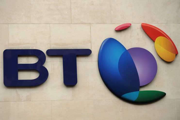 The British Telecom logo is pictured in