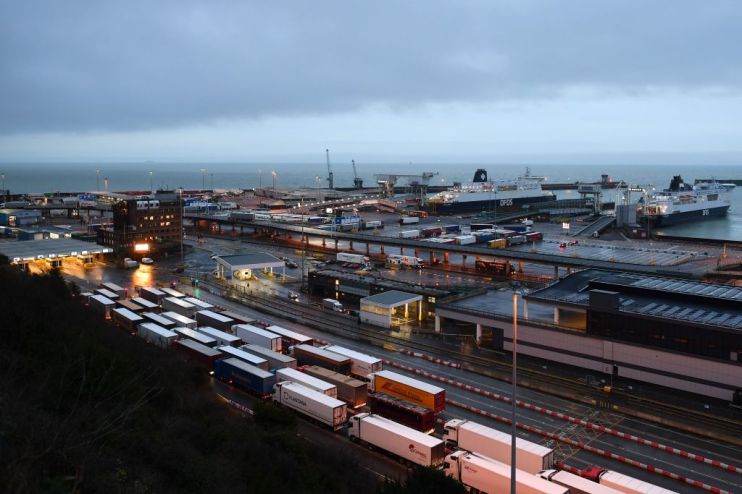 Lorries queue at the gates of Dover, a major trade hub in the UK