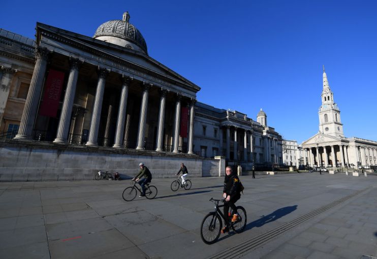 Trafalgar Square was empty yesterday as the UK went into lockdown