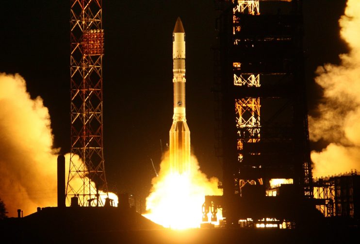 A Proton-M rocket, carrying a Briz-M upp