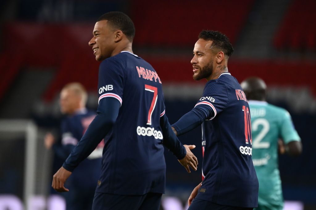 Kylian Mbappe and Neymar of Paris Saint-Germain