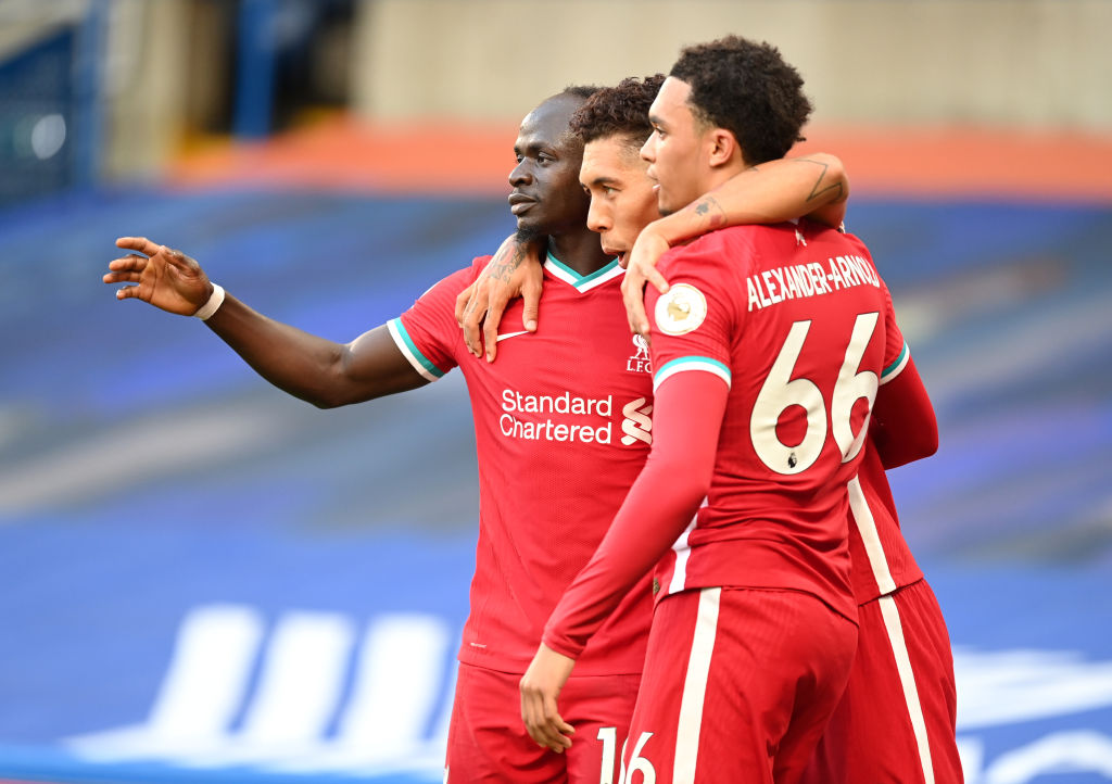Sadio Mane, Roberto Firmino and Trent Alexander-Arnold of Liverpool