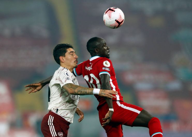 Hector Bellerin of Arsenal and Sadio Mane of Liverpool
