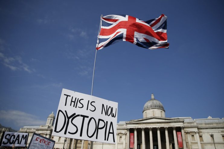 Coronavirus Anti Vaxx Rally Is Held In Trafalgar Square