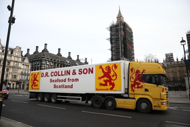 A number of lorries carrying shellfish have parked in the roads around Downing Street today in protest at challenges in getting produce into the EU due to changes of customs rules after Brexit.