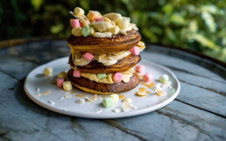 A pancake from Riding House Cafe, available for pick-up and delivery