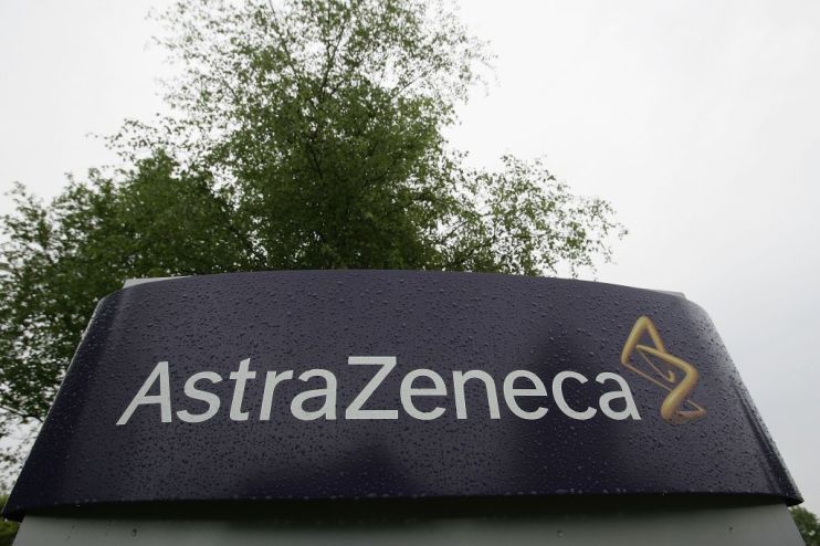 A company logo is seen at the AstraZeneca