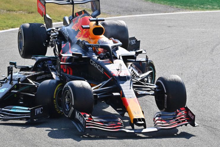 Lewis Hamilton was saved by the halo device when Max Verstappen's Red Bull car landed on top of him at the Italian Grand Prix on Sunday