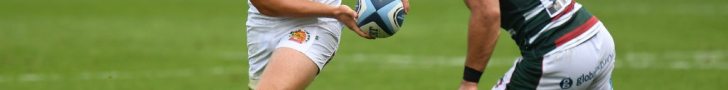 Joe Simmonds in action for Exeter Chiefs in their new shirt, minus a title sponsor