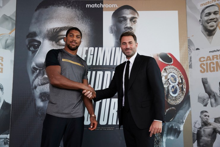 Anthony Joshua signed his new deal with Matchoom boss Eddie Hearn in London today