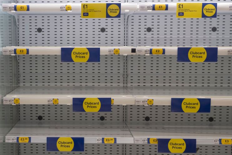 Empty supermarket shelves