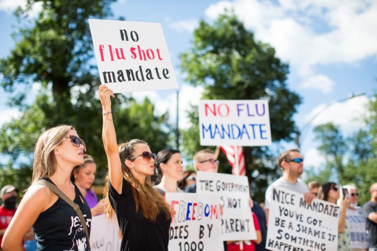 Anti-Vaccine Activists Protest In Front Of Massachusetts State House