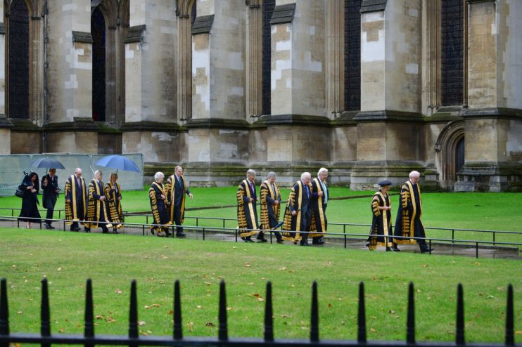All eleven UK Supreme Court Judges led by Lady Hale, walk through the grounds of Westminster Abbey, to take part in the annual Abbey judges service (to mark the start of the legal year), October 1st 2019