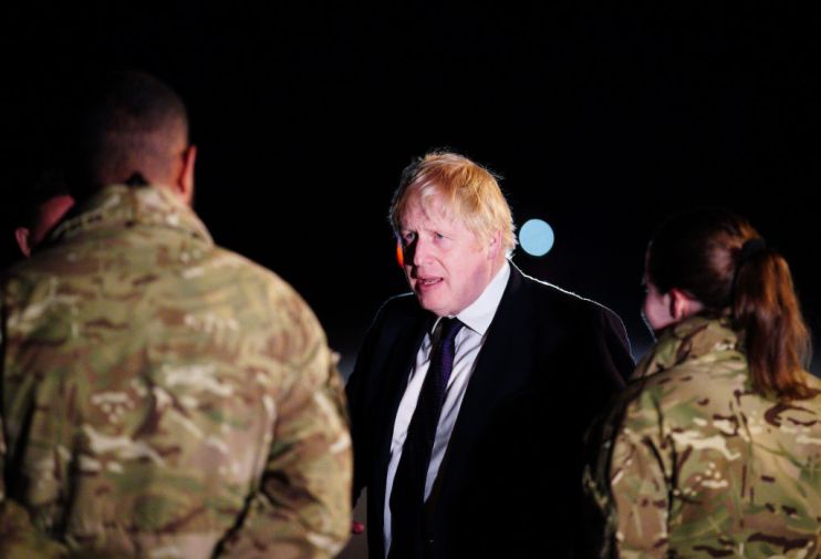 Boris Johnson Meets With Military Personnel At RAF Brize Norton