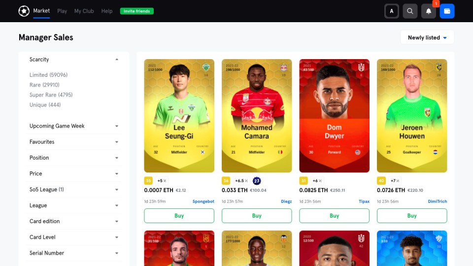 Sorare's NFT-based fantasy football trading cards  sold for an average price of more than $100 each in March