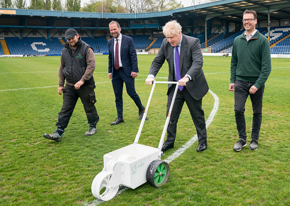 UK Prime Minister Boris Johnson Visits Football Club Bury FC