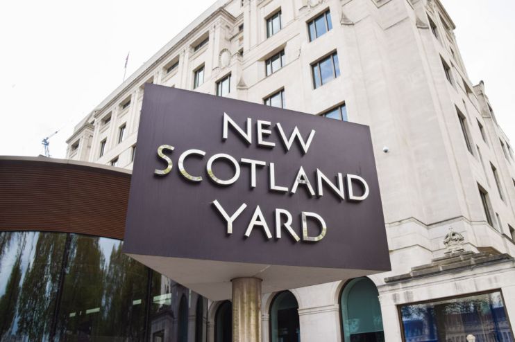 General view of the New Scotland Yard sign at the
