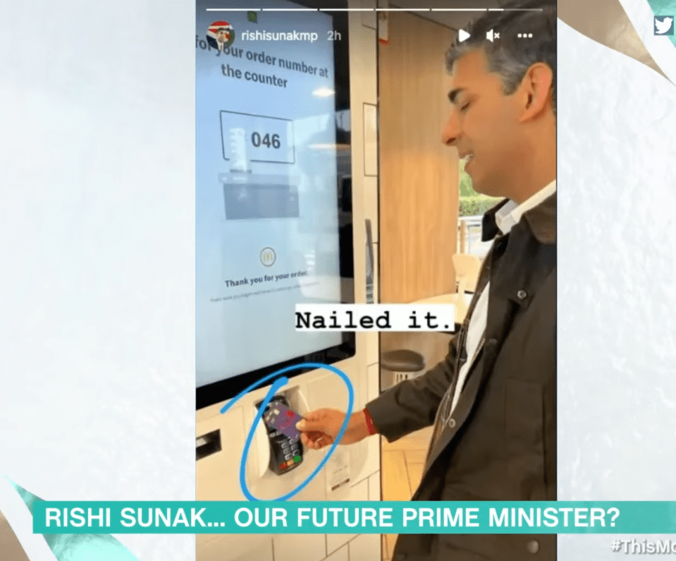 Rishi Sunak's Instagram post using a contactless card