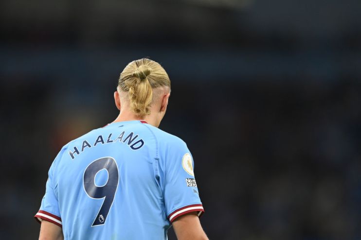 Premier League: Erling Haaland of Manchester City in action during a match between Manchester City and Nottingham Forest at Etihad Stadium. (Photo by Michael Regan/Getty Images)