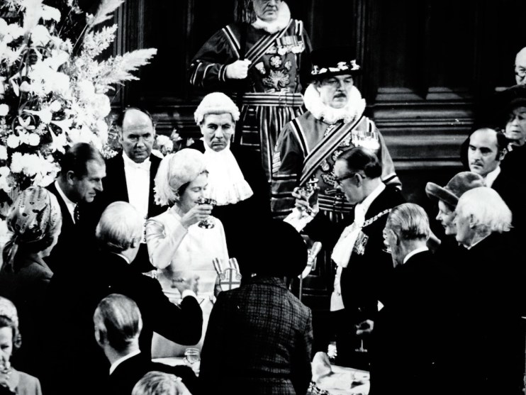 The Queen is toasted at a Guildhall dinner for her Silver Jubilee