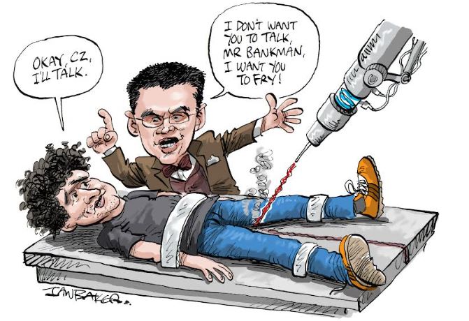 satirical sharpwits have sharpened their comedy pencils on the bizarre saga between Binance chief Changpeng 'CZ' Zhao and FTX founder Sam Bankman-Fried.