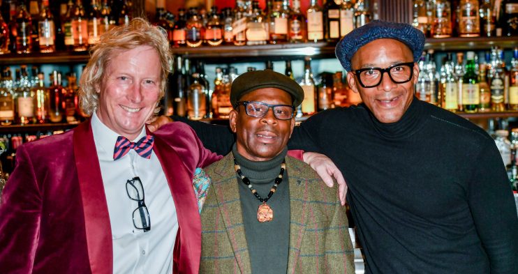 Boisdale's Ranald Macdonald with Musclehead of Saxon Sounds Systems and Jay Blades