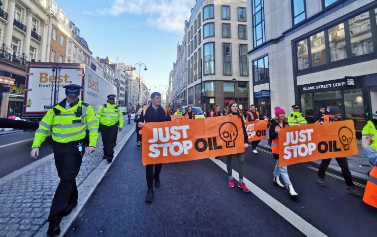 Just Stop Oil demonstrators walking to Canada in a slow protest