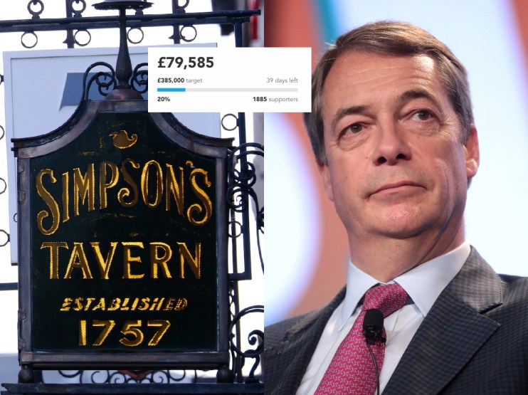 Simpson's has nearly raised &pound;80k, and now has the backing of Nigel Farage (right) (Credit: Wikipedia/Gage Skidmore/CC BY-SA 2.0)