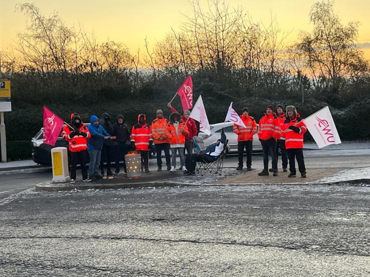 CWU postal strikers brave the cold, as they start Christmas industrial action.
