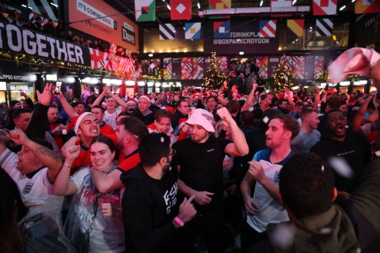 Football Fans Watch England v Senegal FIFA World Cup Qatar 2022 Match At Croydon Box Park